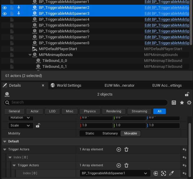 Trigger Actors referencing another BP_TriggerableMobSpawner