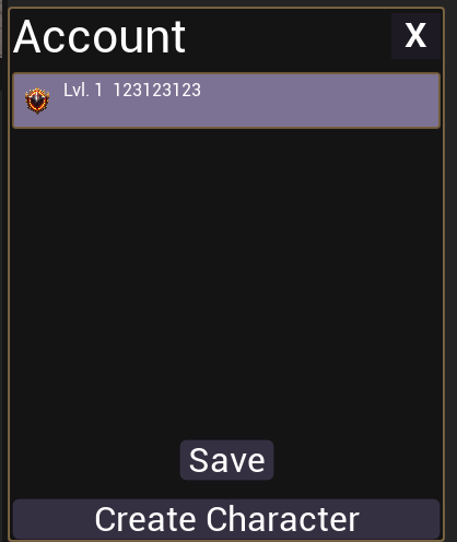Account screen with character list