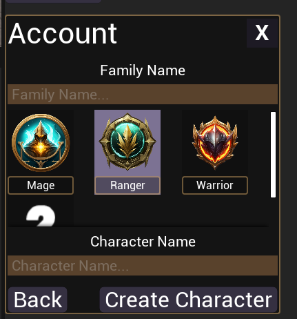 Character creation screen