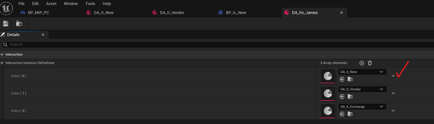 Interaction instances definition asset